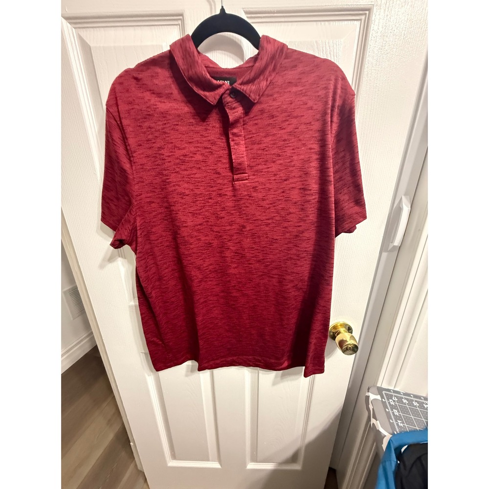 Alfani Mens Stretch Polo Shirt XL Burgundy Red Space Dye Short Sleeve Heathered